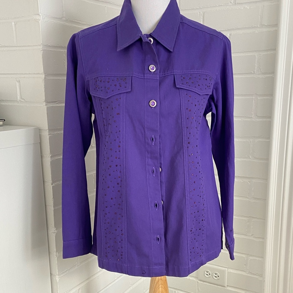 Classic Quaker Factory Women’s Size S Purple Denim Button-Up Blouse Overcoat